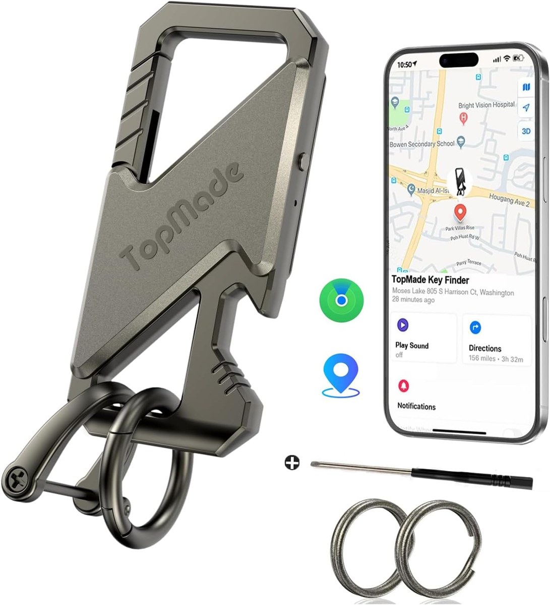 TopMade Carabiner Keychain Tracker with Bottle Opener