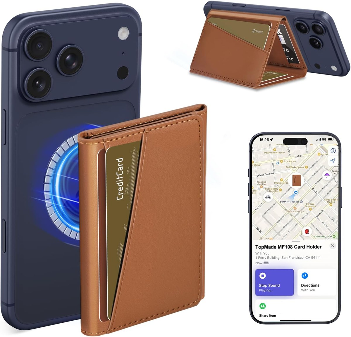 TopMade Find My Trifold MagSafe Wallet, 7 Cards