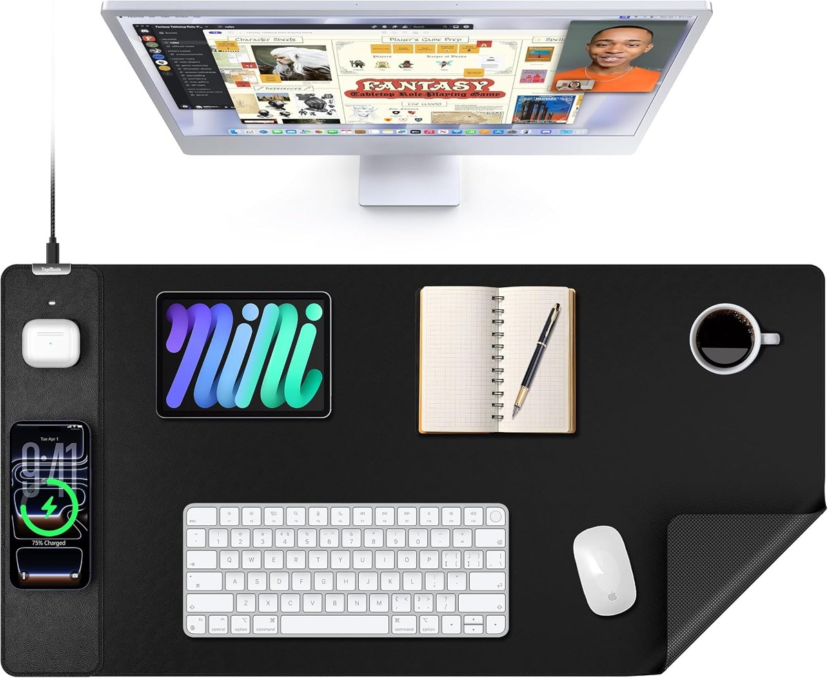 TopMade Leather Desk Mat with 15W Wireless Charging